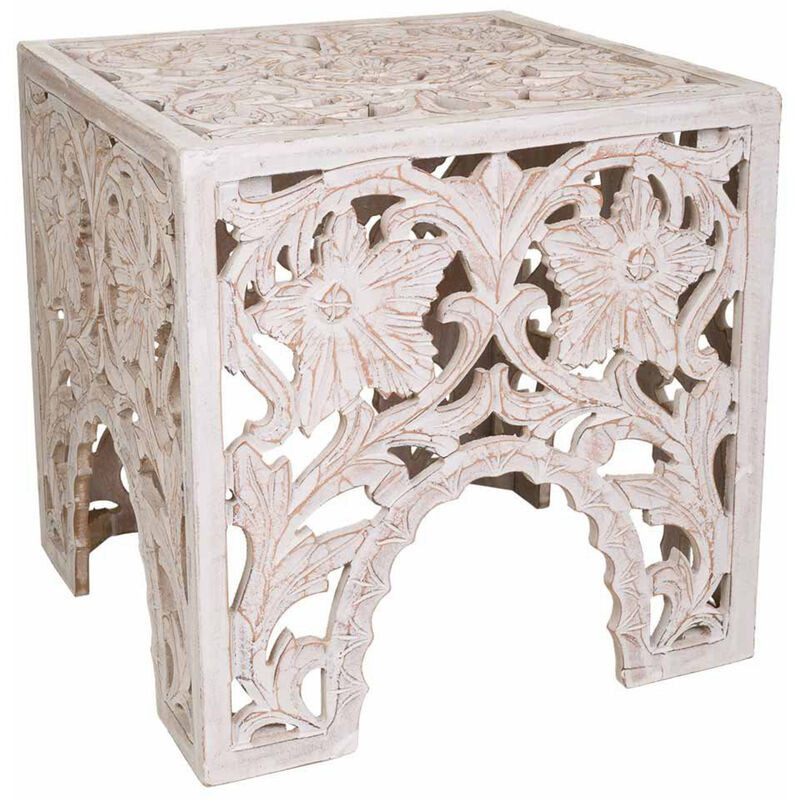 Table basse, table de salon carrée en bois coloris blanc - Longueur 45 x Profondeur 45 x Hauteur 45 cm