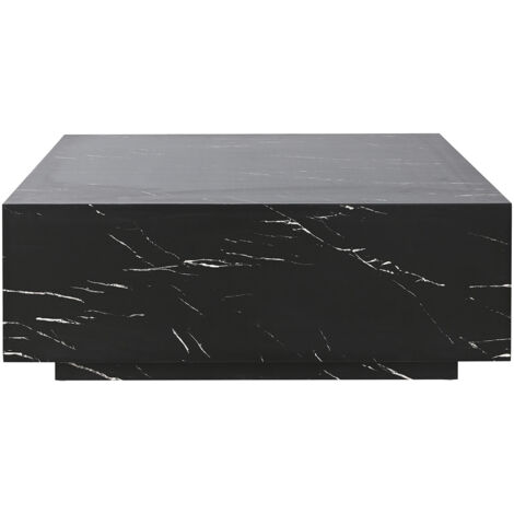 Table basse, table de salon carrée en MDF effet marbre coloris noir - longueur 90 x profondeur 90 x Hauteur 35 cm