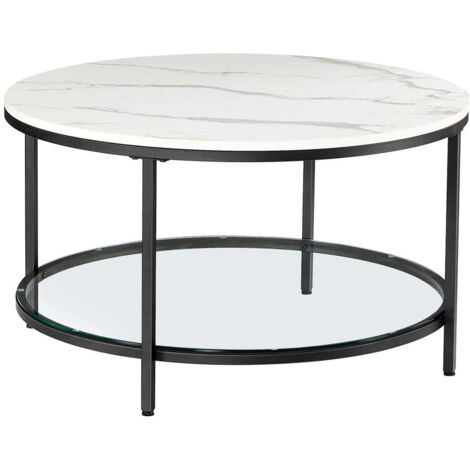 Table basse table de salon diamètre 80 cm table canapé apéro façon marbre support en verre trempé facile à assembler pour salon style moderne