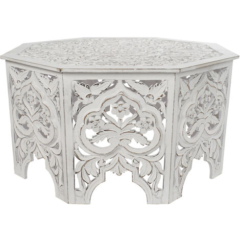 Table basse, table de salon en bois coloris blanc vieilli - longueur 84 x profondeur 84 x Hauteur 46 cm
