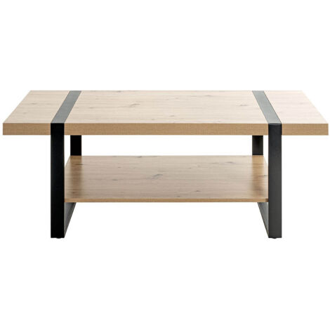 Table basse, table de salon en bois coloris chêne et métal noir  -longueur 120 x profondeur 60 x hauteur 45 cm