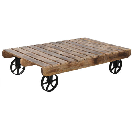 Table basse, table de salon en bois coloris naturel et métal noir -longueur 130 x profondeur 80 x Hauteur 32 cm