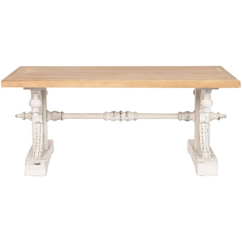 Table basse, table de salon en bois de sapin coloris blanc, naturel - longueur 110 x profondeur 65 x Hauteur 46 cm