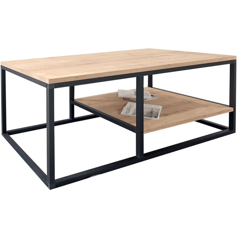 Pegane - Table basse, table de salon en bois, métal coloris chêne cambrian, noir - longueur 105 x profondeur 50 x hauteur 42 cm