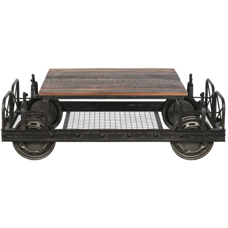 Table basse, table de salon en bois naturel et métal coloris noir - longueur 147 x profondeur 48 x Hauteur 76 cm