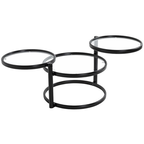 Table basse, Table de salon en métal coloris noir mat et verre trempé - longueur 58-140 x profondeur 50 x hauteur 43 cm