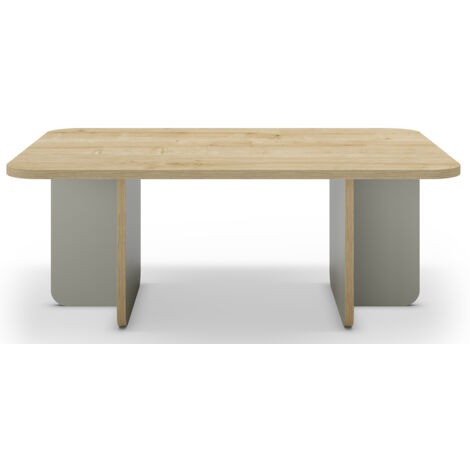 Table basse, table de salon rectangulaire aspect bois coloris chêne et pieds coloris vert - Longueur 100 x Profondeur 60 x Hauteur 42 cm