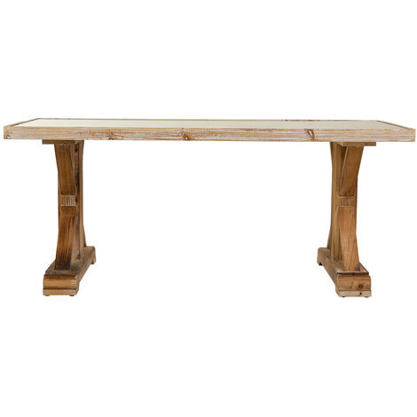 Table basse, table de salon rectangulaire en bois coloris naturel, blanc vieilli - Longueur 120,5 x Profondeur 60,5 x Hauteur 50,50 cm