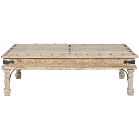 Table basse, table de salon rectangulaire en bois coloris naturel - longueur 150 x profondeur 90 x Hauteur 45 cm