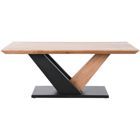 Table basse, table de salon rectangulaire en bois d'acacia naturel et métal noir  - longueur 115 x profondeur 60 x Hauteur 45 cm