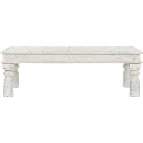 Table basse, table de salon rectangulaire en bois sculpté coloris blanc -  longueur 150 x profondeur 76 x Hauteur 48 cm