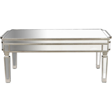 Table basse, table de salon rectangulaire en MDF coloris argenté avec miroir - longueur 108 x profondeur 61 x Hauteur 44 cm