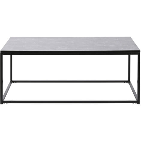 Table basse, table de salon rectangulaire en métal noir et marbre coloris noir  - longueur 100 x profondeur 60 x Hauteur 40 cm