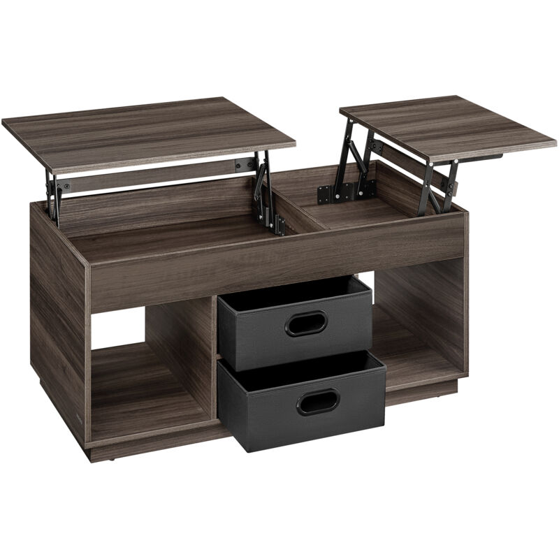 Vasagle - Table Basse, Table de Salon Relevable avec 2 Tiroirs et Compartiments Cachés, Compartiments Ouverts, pour Salon, Bureau à Domicile, Marron