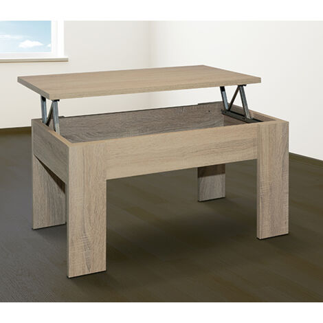 Table basse, table de salon relevable coloris Chêne cambrian - Longueur 90 x Profondeur 50 x Hauteur 46 cm