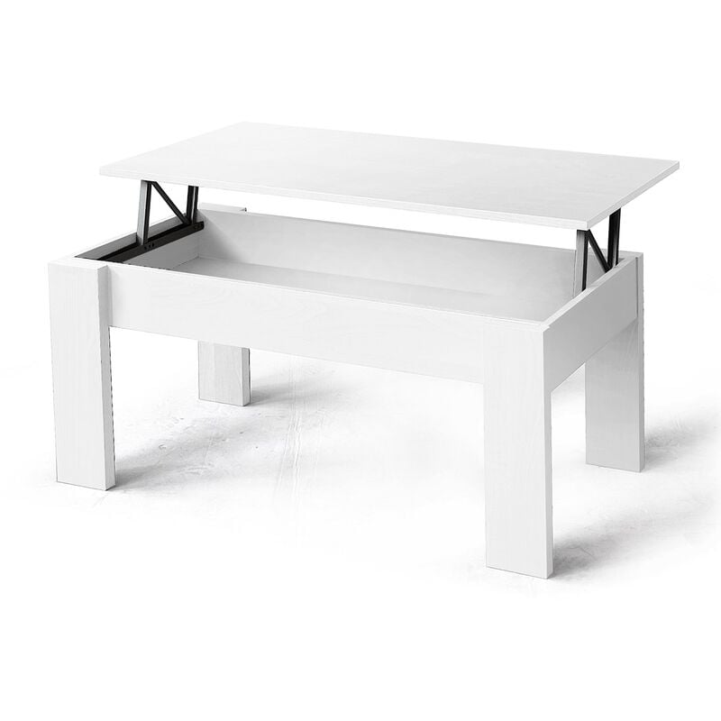 Pegane - Table basse, table de salon relevable en bois coloris blanc - longueur 100 x profondeur 50 x hauteur 45/57 cm