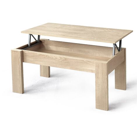 Table basse, table de salon relevable en bois coloris chêne cambrian - longueur 100 x profondeur 50 x hauteur 45/57 cm -PEGANE-