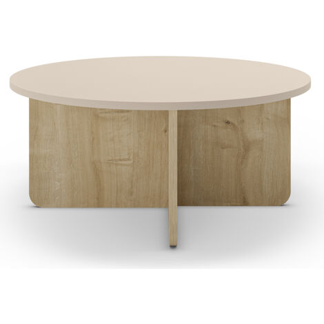 Table basse, table de salon ronde aspect bois coloris crème - diamètre 80 x Hauteur 38 cm