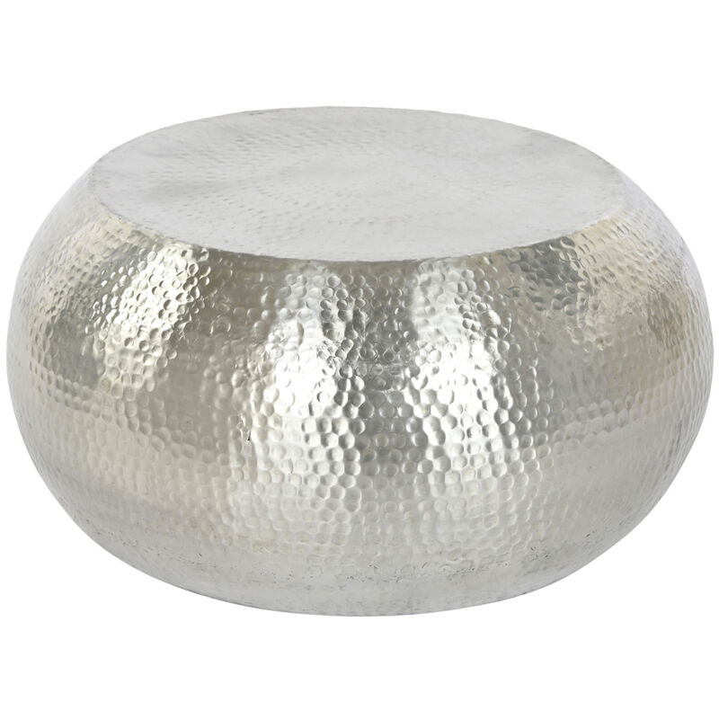 Pegane - Table basse, table de salon ronde en aluminium coloris argenté - diamètre 60 x Hauteur 30 cm