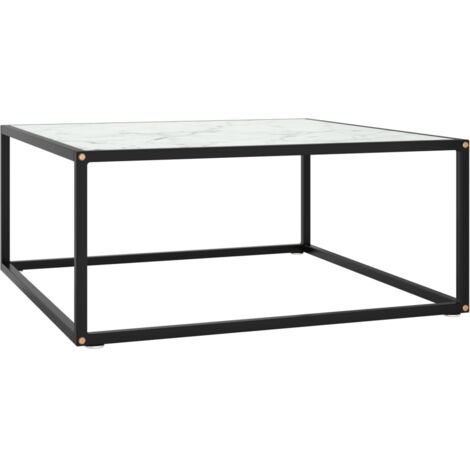 Table basse Table de salon - Table Café Noir avec verre marbre blanc 80x80x35 cm