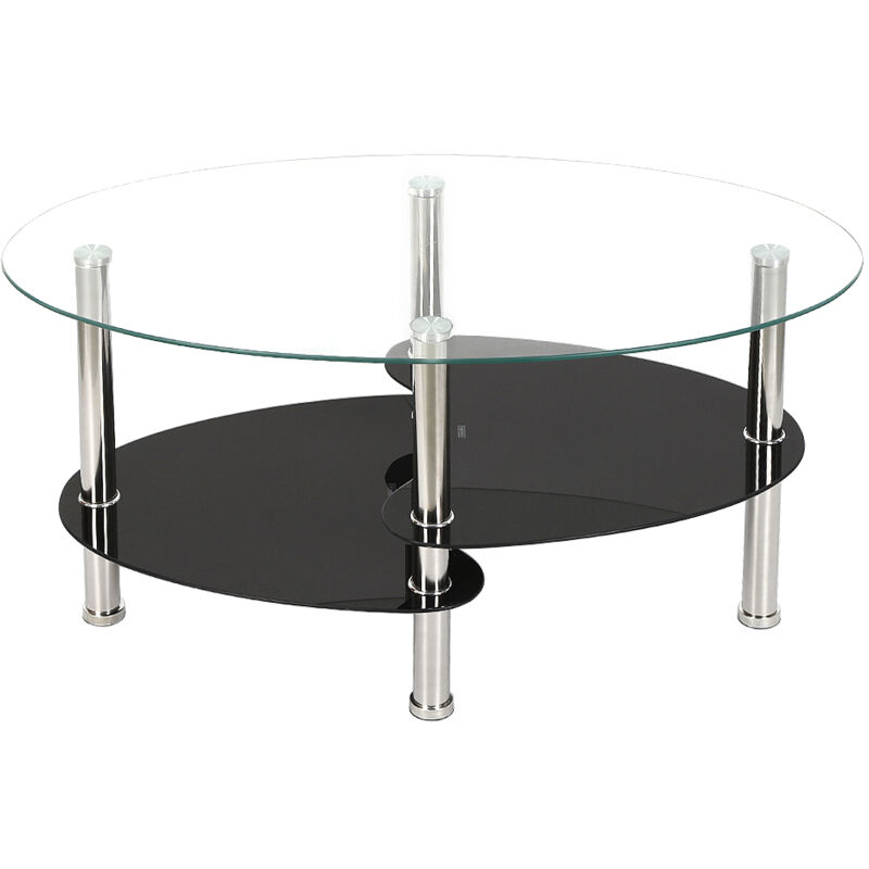 Table basse Table de salon Table d'appoint brillante verre trempé 90×50×43cm