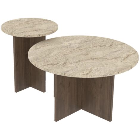 Table basse, table de salon, table d'appoint Set Travertine Noyer