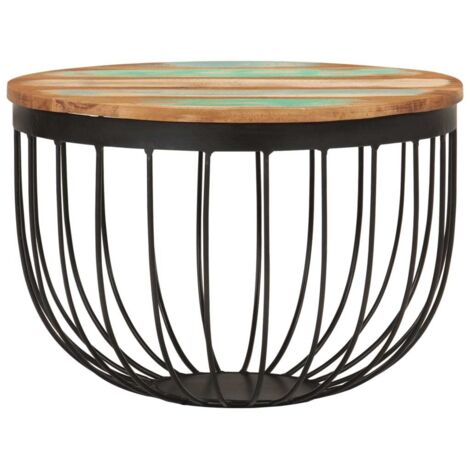 Table basse  Table de salon  Table de café Ø50x35 cm bois de récupération massif et acier
