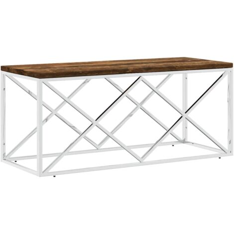 Table basse  Table de salon  Table de café acier inoxydable et bois massif de récupération