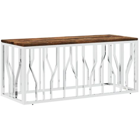 Table basse  Table de salon  Table de café acier inoxydable et bois massif de récupération