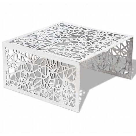 Table basse Table de salon Table de café argentée Design géométrique Aluminium