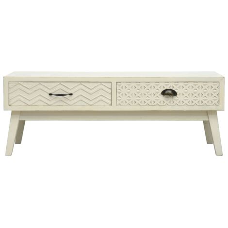 Table basse  Table de salon  Table de café avec 2 tiroirs Gris sculpté 110x50x40 cm Bois