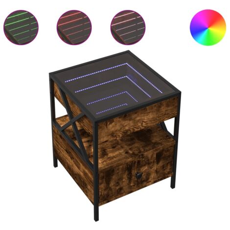 Table basse  Table de salon  Table de café avec LED Infinity chêne fumé 40x40x51 cm