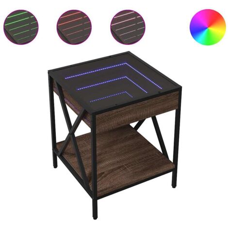 Table basse  Table de salon  Table de café avec LED Infinity chêne marron 40x40x49 cm