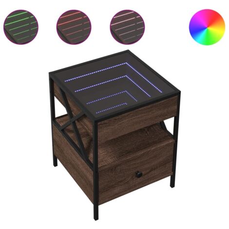 Table basse  Table de salon  Table de café avec LED Infinity chêne marron 40x40x51 cm