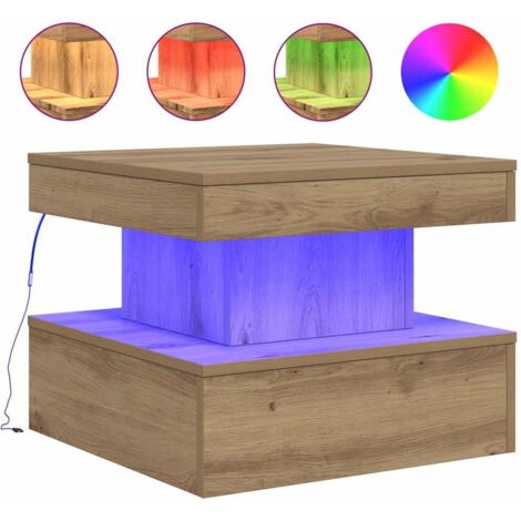 Table basse Table de salon Table de café avec lumières LED chêne artisanal 50x50x40 cm