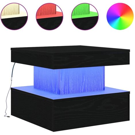 Table basse  Table de salon  Table de café avec lumières LED chêne noir 50x50x40 cm