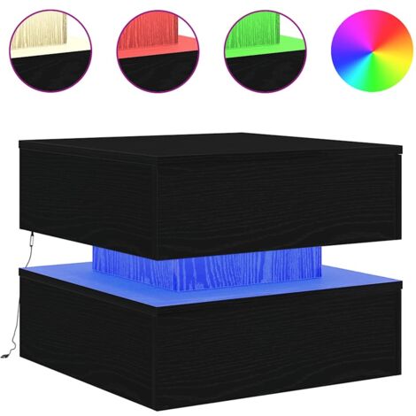 Table basse  Table de salon  Table de café avec lumières LED chêne noir 50x50x40 cm