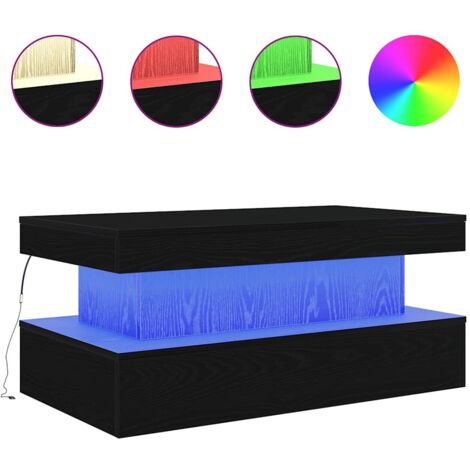 Table basse  Table de salon  Table de café avec lumières LED chêne noir 90x50x40 cm