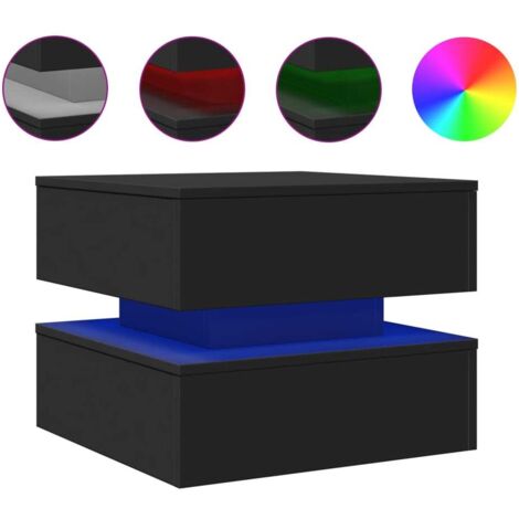 Table basse Table de salon Table de café avec lumières LED noir 50x50x40 cm
