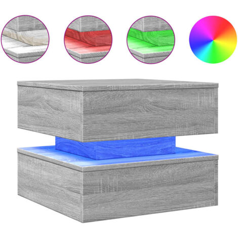 Table basse Table de salon Table de café avec lumières LED sonoma gris 50x50x40 cm