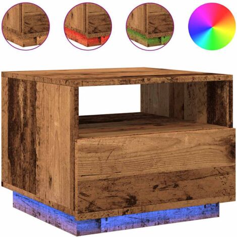 Table basse  Table de salon  Table de café avec lumières LED vieux bois 50x49x40 cm