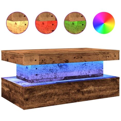 Table basse  Table de salon  Table de café avec lumières LED vieux bois 90x50x40 cm