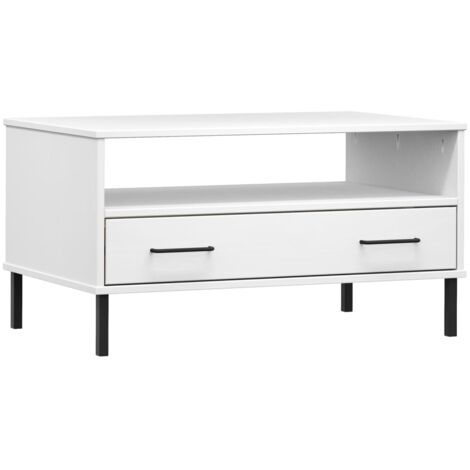 Table basse Table de salon Table de café avec pieds en métal Blanc 85x50x45 cm Bois OSLO