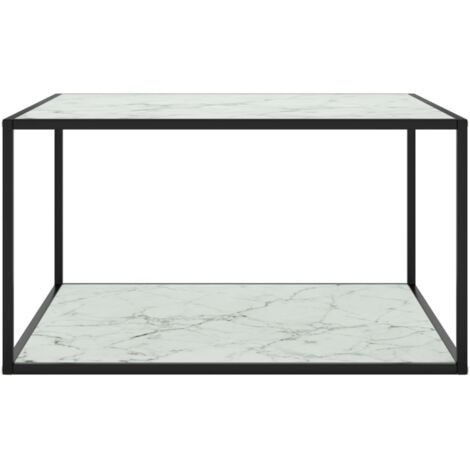 Table basse  Table de salon  Table de café Noir avec verre marbre blanc 90x90x50 cm