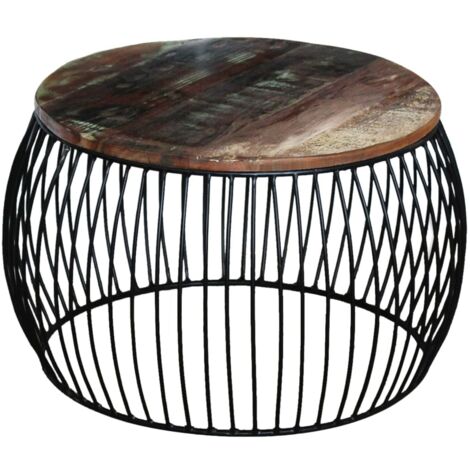 Table basse  Table de salon  Table de café ronde 68x37 cm Bois de récupération massif