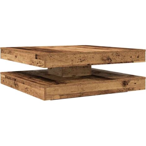 Table basse  Table de salon  Table de café rotative à 360 degrés vieux bois 90x90x34,5 cm