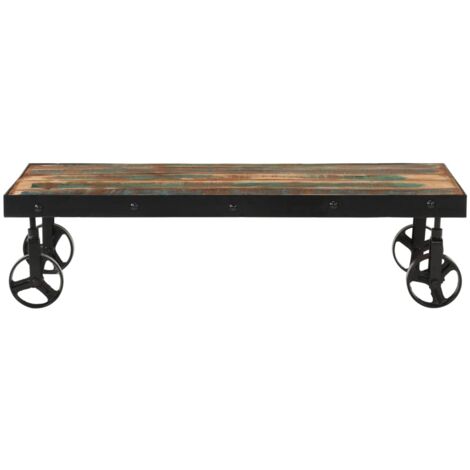 Table basse  Table de salon  Table de café roulettes bois de récupération massif 100x55x26 cm