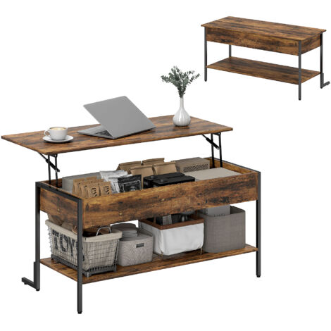 Table basse table relevable rangement rustique marron