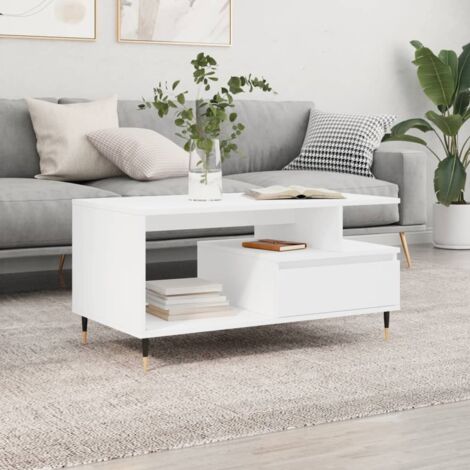 Table Basse-Table Salon Blanc 90x49x45 cm Bois d'ingénierie 280227