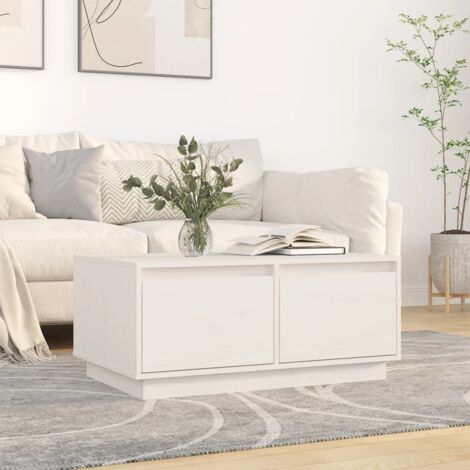 Table basse-Table Salon -Table d'appoint Blanc 80x50x35 cm Bois massif de pin 751367